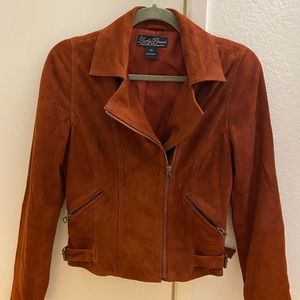 Suede burgundy moto biker jacket size XS